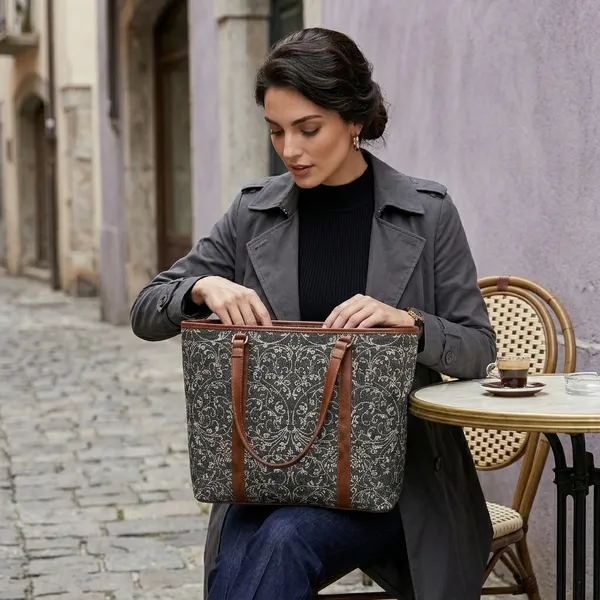 Grey_Floral_Print_Tote_Bag_For_Women