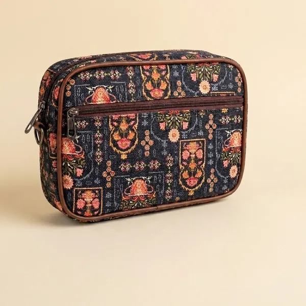 Black_Fabric_Floral_Print_Cosmetic_Bag_For_Women