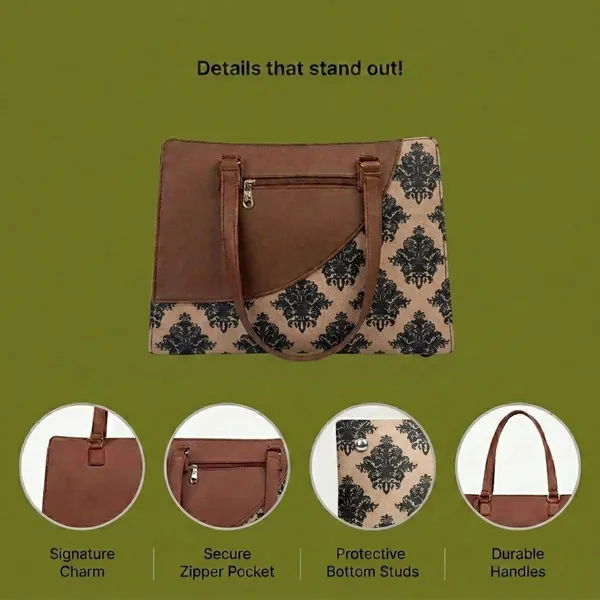 Brown_Floral_Print_Tote_Bag_For_Women