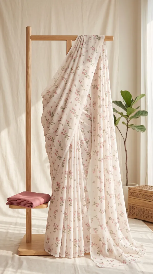 Cream_Floral_Print_Saree_For_Women