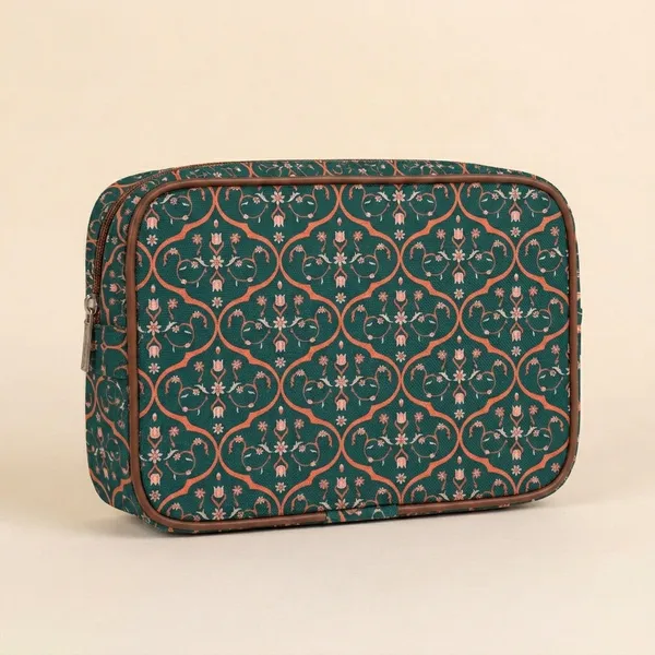 Teal_Jute_Printed_Cosmetic_Pouch_For_Women