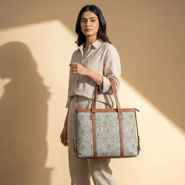 Blue_Fabric_Floral_Print_Tote_Bag_For_Women