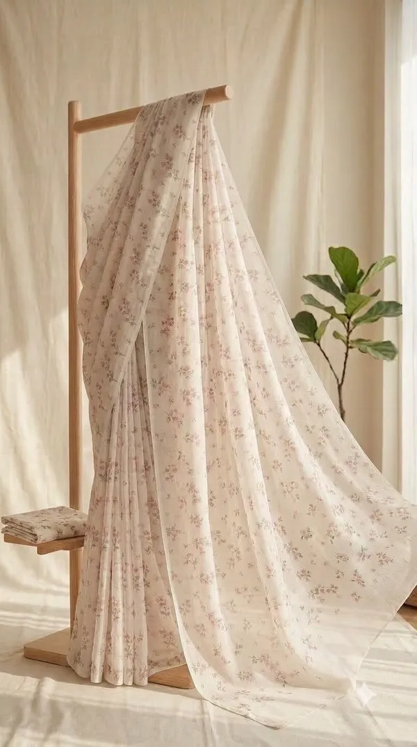 Cream_Floral_Print_Saree_For_Women