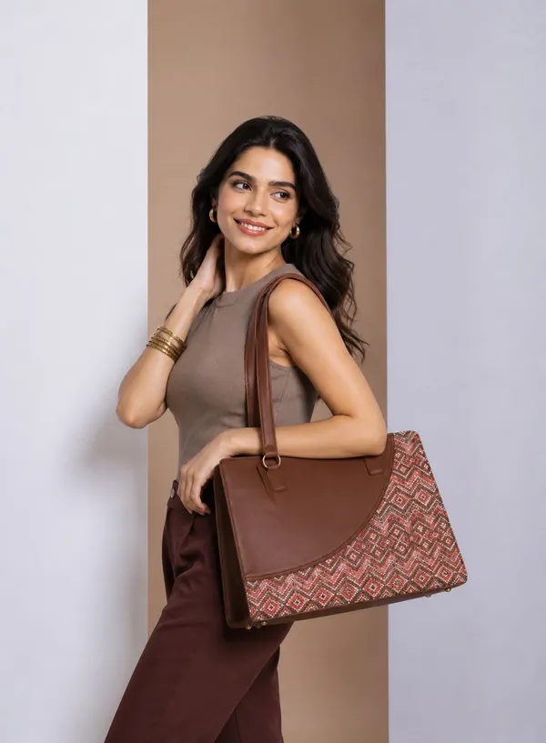 Brown_Synthetic_Leather_Tote_Handbag_For_Women