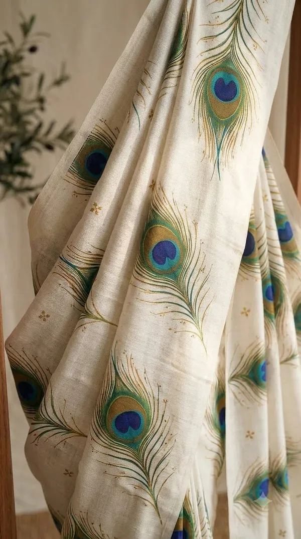 Off_White_Peacock_Print_Saree_For_Women