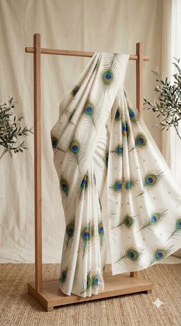 Off_White_Peacock_Print_Saree_For_Women