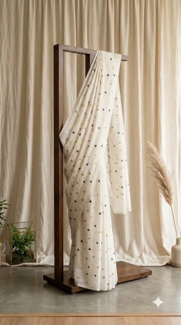 White_Cotton_Geometric_Print_Saree_For_Women