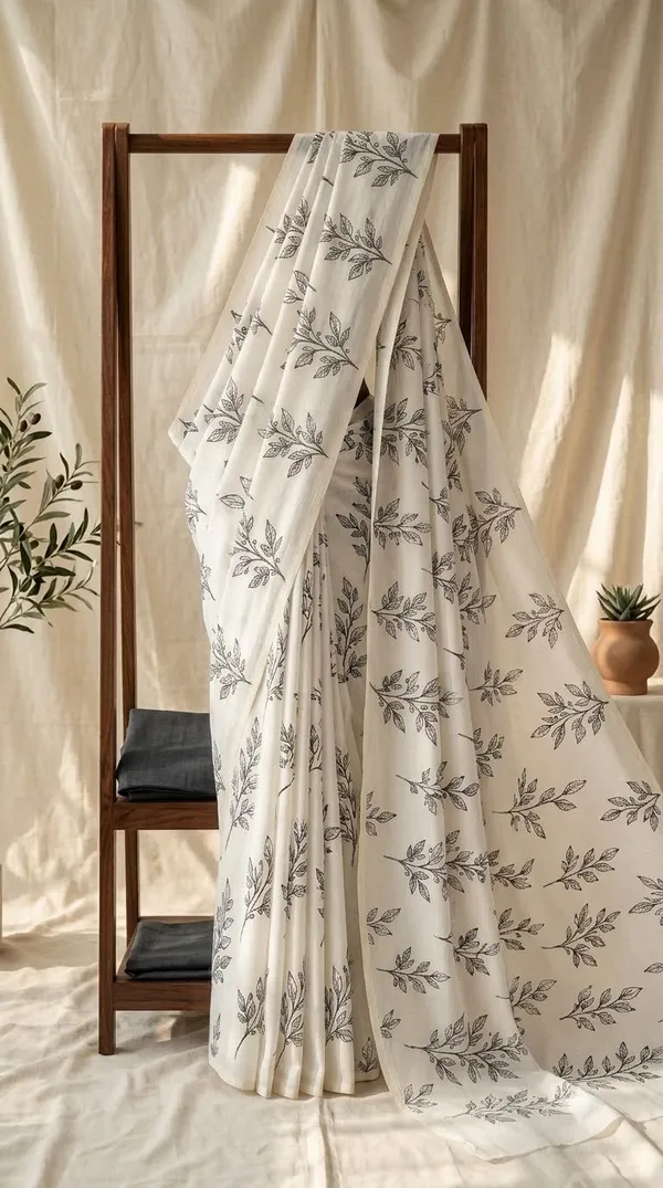 Ivory_Botanical_Print_Saree_For_Women
