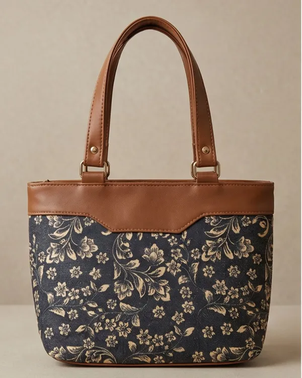 Brown_Floral_Print_Tote_Bag_For_Women