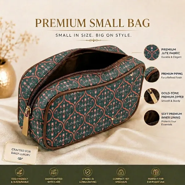 Teal_Jute_Printed_Cosmetic_Pouch_For_Women