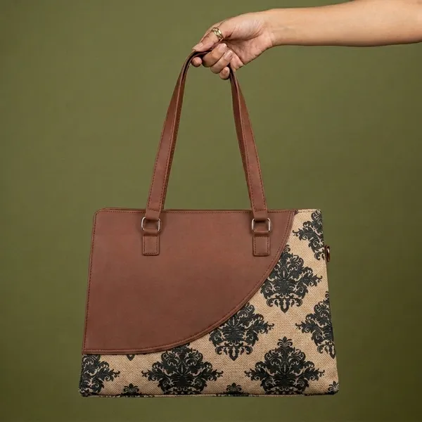 Brown_Floral_Print_Tote_Bag_For_Women