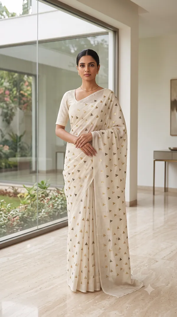 White_Cotton_Geometric_Print_Saree_For_Women