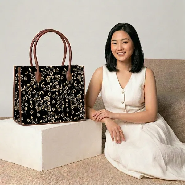 Black_Floral_Print_Tote_Handbag_For_Women