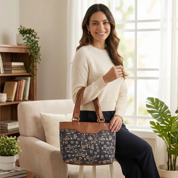 Brown_Floral_Print_Tote_Bag_For_Women