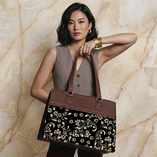 Brown_Floral_Print_Tote_Bag_For_Women