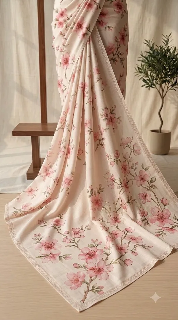 Cream_Floral_Print_Saree_For_Women