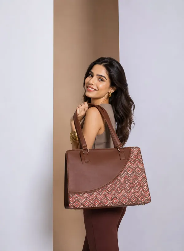 Brown_Synthetic_Leather_Tote_Handbag_For_Women