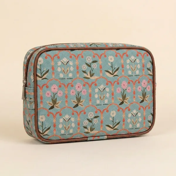 Blue_Printed_Fabric_Cosmetic_Pouch_For_Women