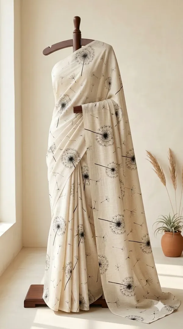 Cream_Lightweight_Floral_Print_Saree_For_Women