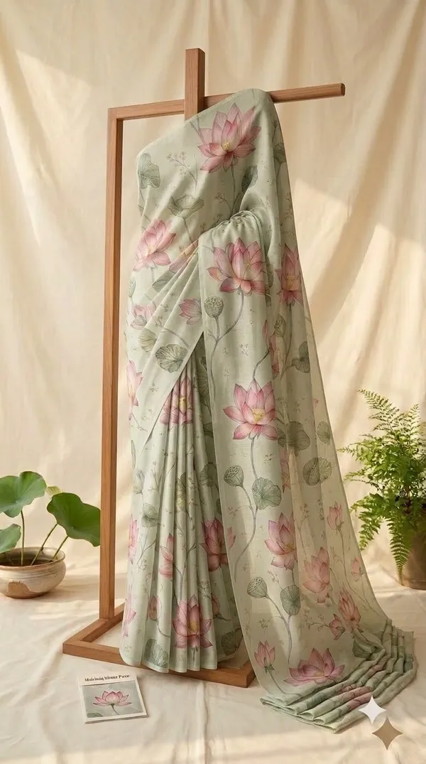 Sage_Green_Floral_Print_Saree_For_Women