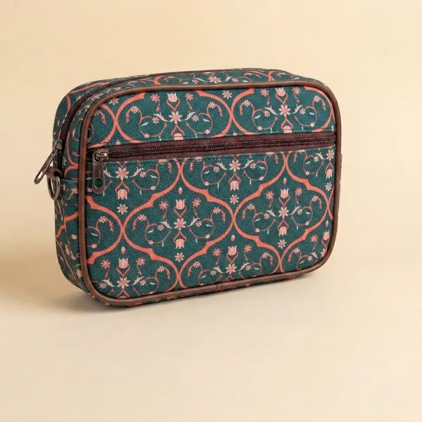 Teal_Jute_Printed_Cosmetic_Pouch_For_Women