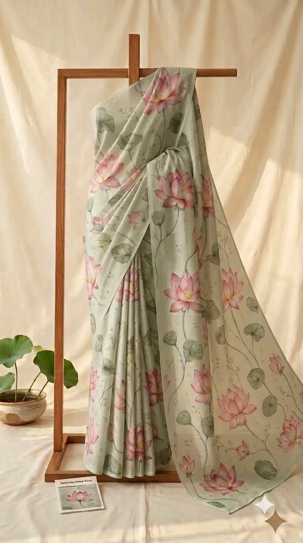Sage_Green_Floral_Print_Saree_For_Women