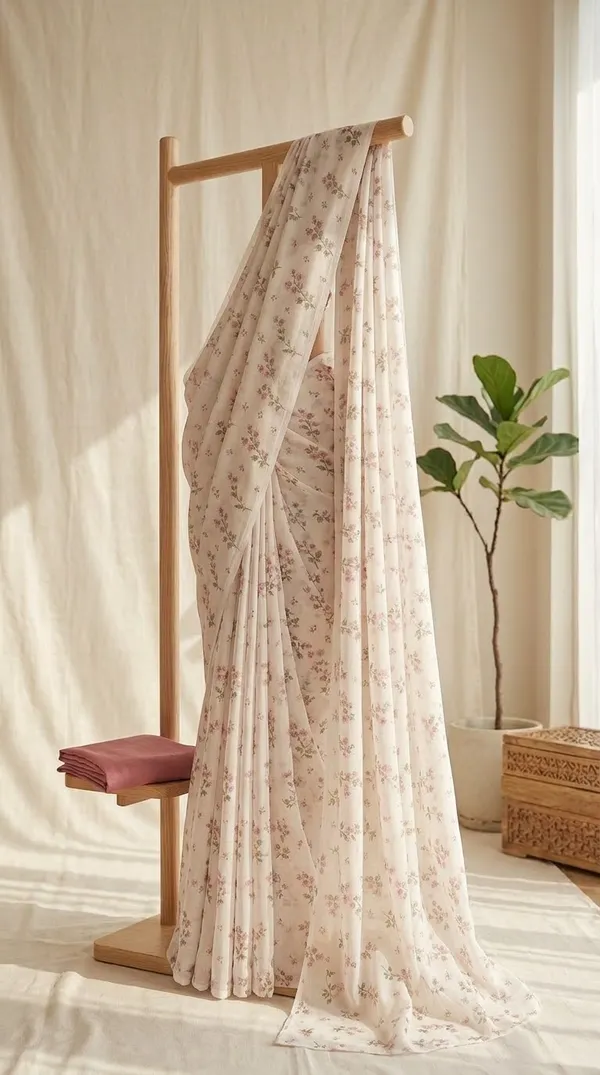 Cream_Floral_Print_Saree_For_Women