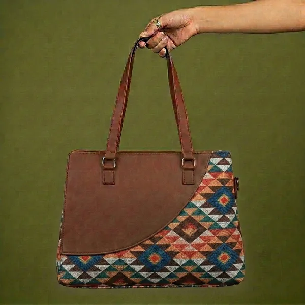 Brown_Geometric_Print_Tote_Bag_For_Women
