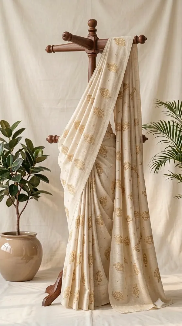 Cream_Paisley_Print_Saree_For_Women