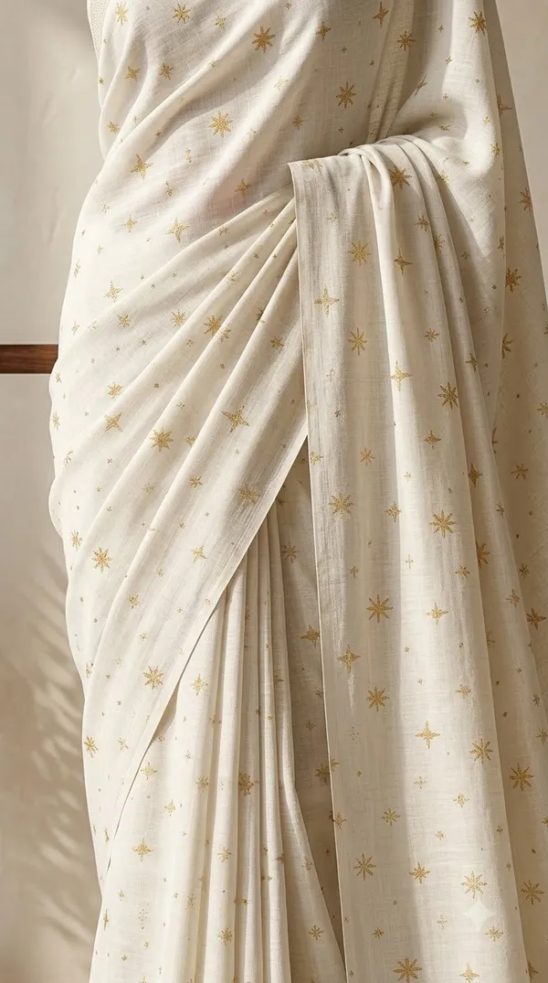 Ivory_Sheer_Gold_Star_Saree_For_Women