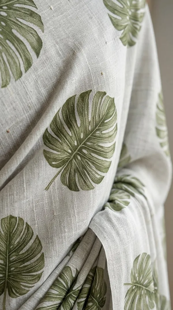 White_Cotton_Leaf_Print_Saree_For_Women