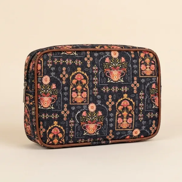 Black_Fabric_Floral_Print_Cosmetic_Bag_For_Women