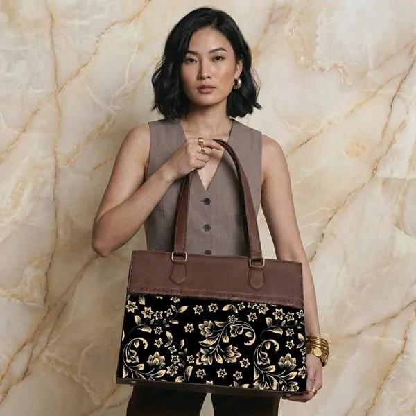 Brown_Floral_Print_Tote_Bag_For_Women