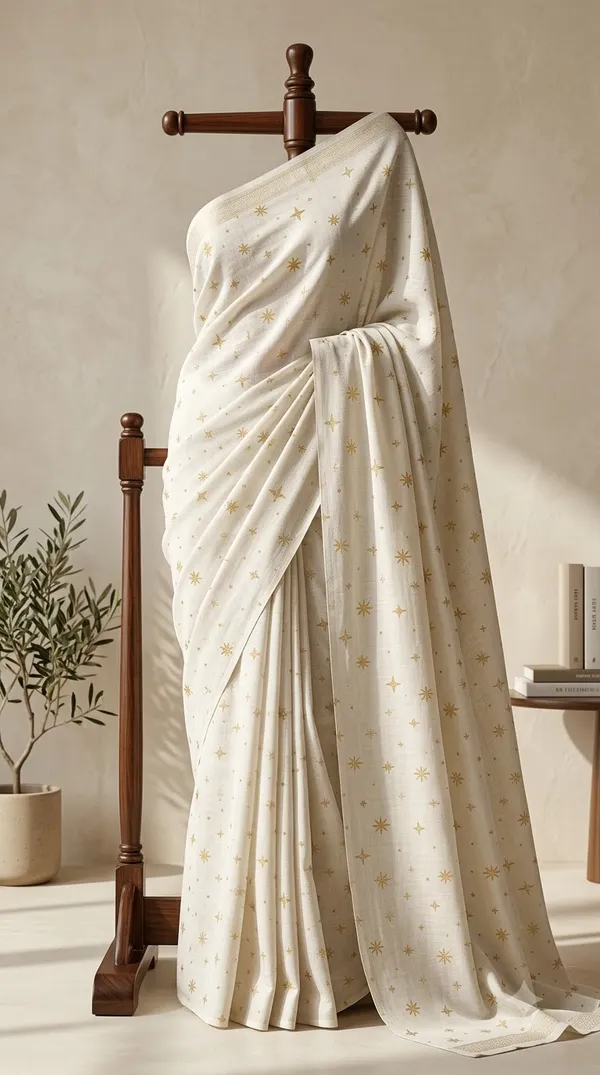 Ivory_Sheer_Gold_Star_Saree_For_Women