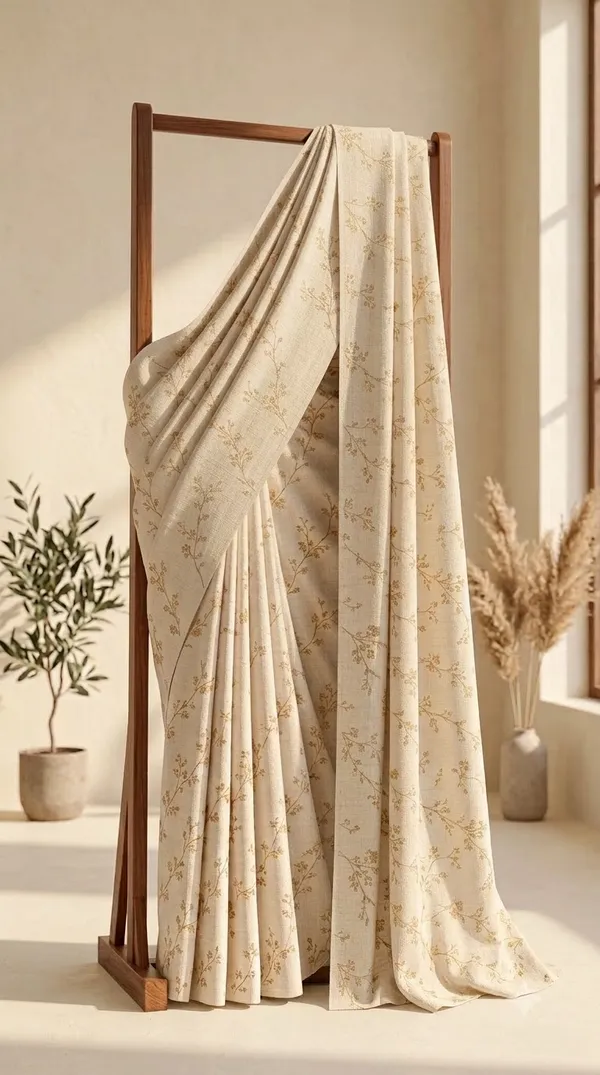 Cream_Textured_Floral_Print_Saree_For_Women