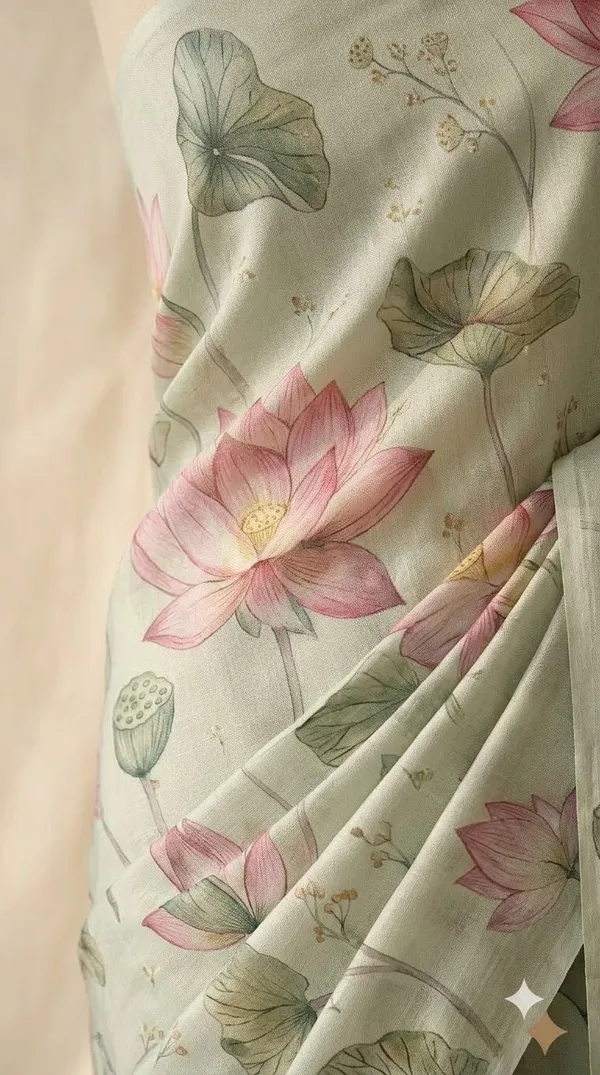 Sage_Green_Floral_Print_Saree_For_Women