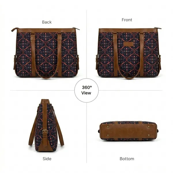 Navy_Printed_Tote_Bag_With_Brown_Trim_For_Women