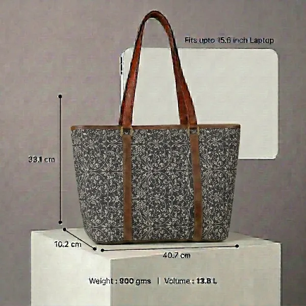 Grey_Floral_Print_Tote_Bag_For_Women