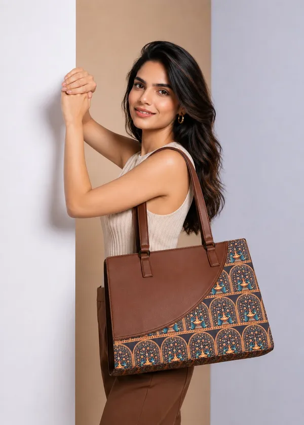 Brown_Faux_Leather_Printed_Tote_Bag_For_Women