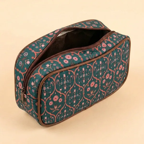 Teal_Jute_Printed_Cosmetic_Pouch_For_Women