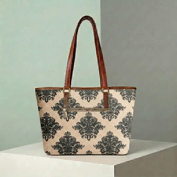 Beige_Printed_Canvas_Tote_Bag_For_Women