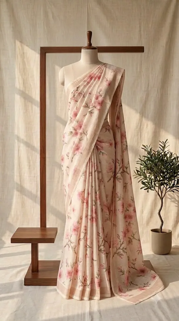 Cream_Floral_Print_Saree_For_Women