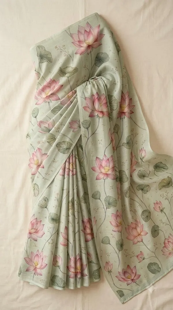 Sage_Green_Floral_Print_Saree_For_Women