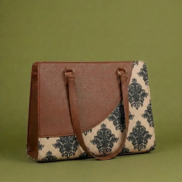 Brown_Floral_Print_Tote_Bag_For_Women