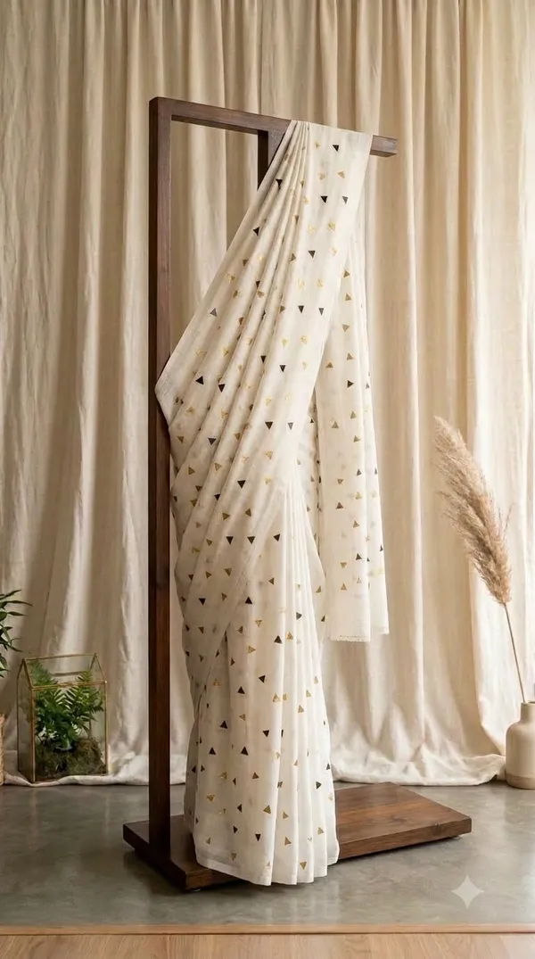 White_Cotton_Geometric_Print_Saree_For_Women