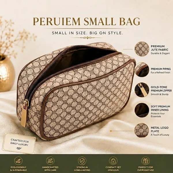 Beige_Jute_Patterned_Cosmetic_Bag_For_Women