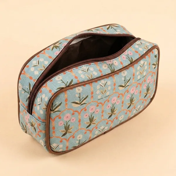 Blue_Printed_Fabric_Cosmetic_Pouch_For_Women