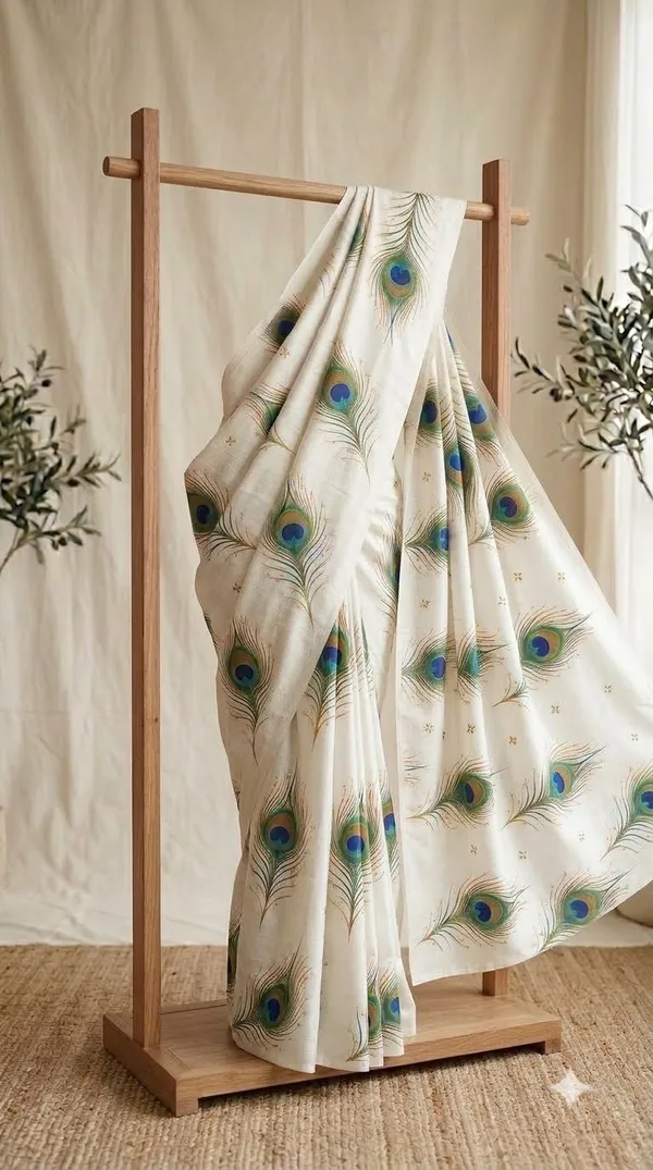 Off_White_Peacock_Print_Saree_For_Women