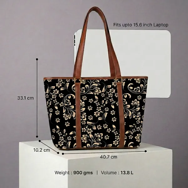 Black_Floral_Print_Tote_Bag_For_Women