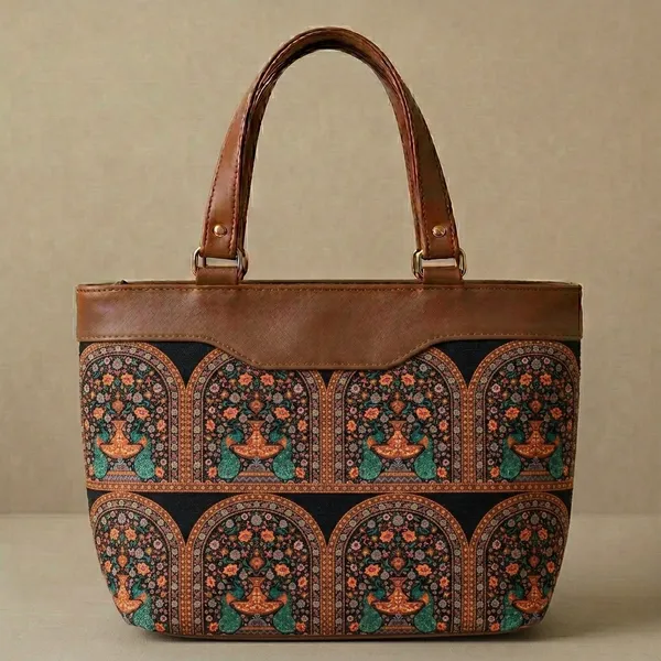 Brown_Printed_Tote_Handbag_For_Women